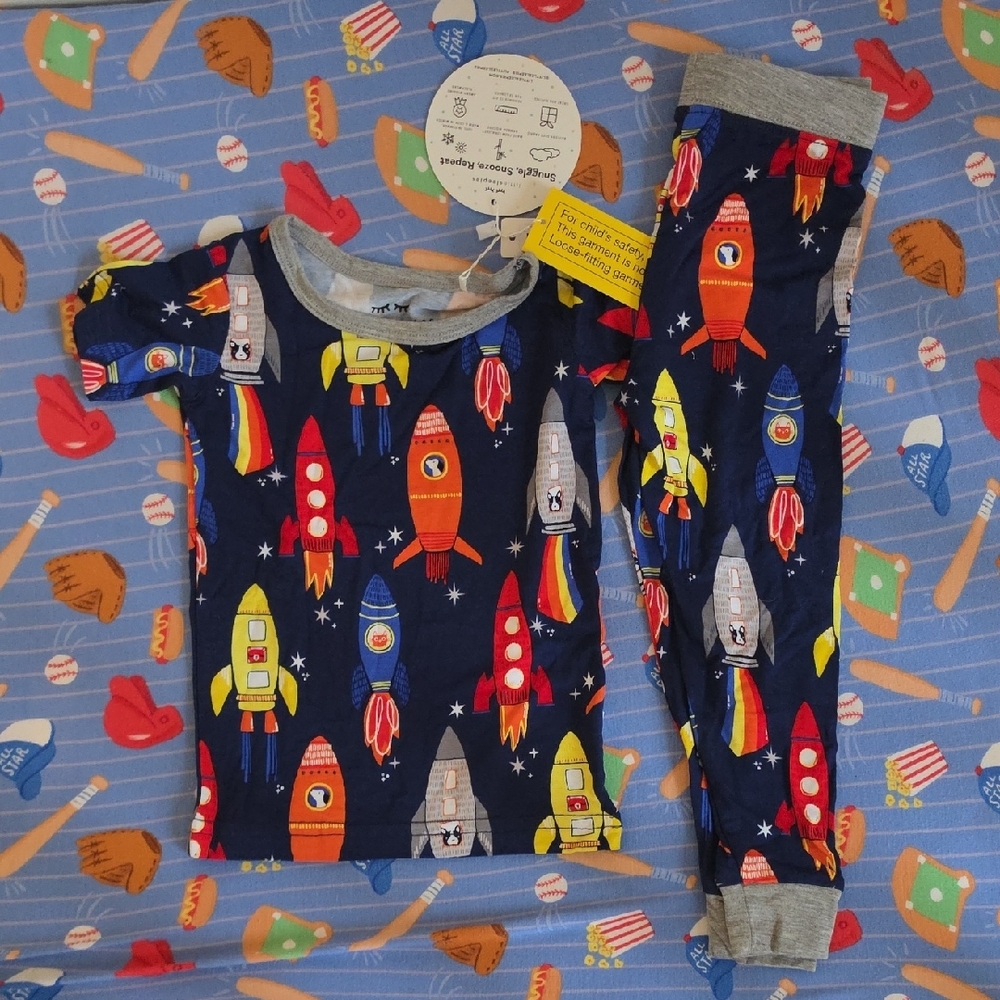 Little Sleepies Navy Rocket Print Footed Pajamas - Picture 3 of 4